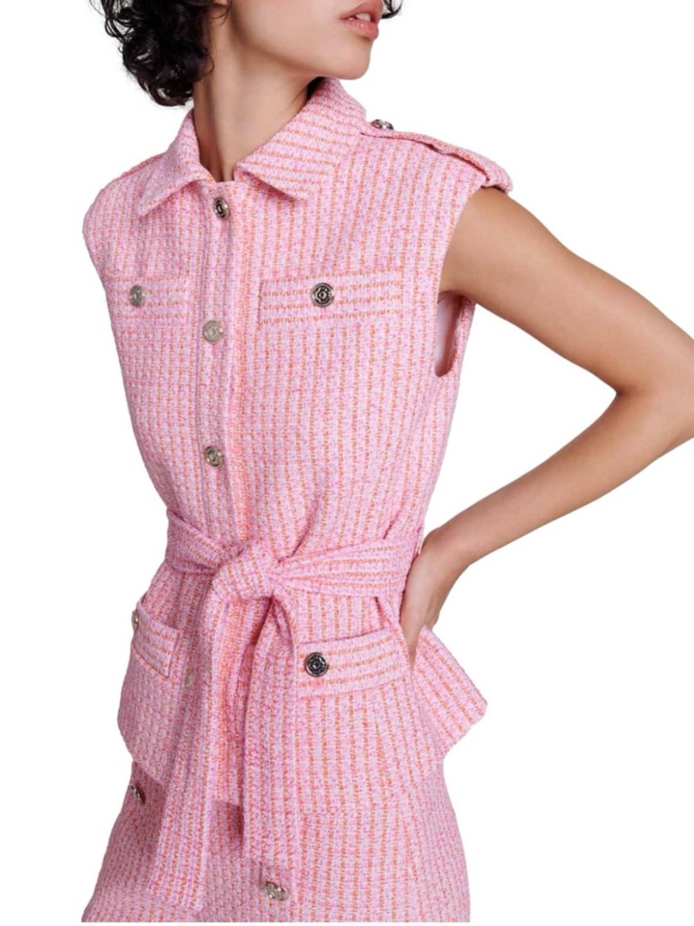 Maje varadis Tweed Sleeveless Belted jacket pink/orange  42/10